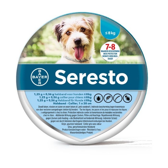 Afbeeldingen van Seresto vlooien en tekenband kleine hond