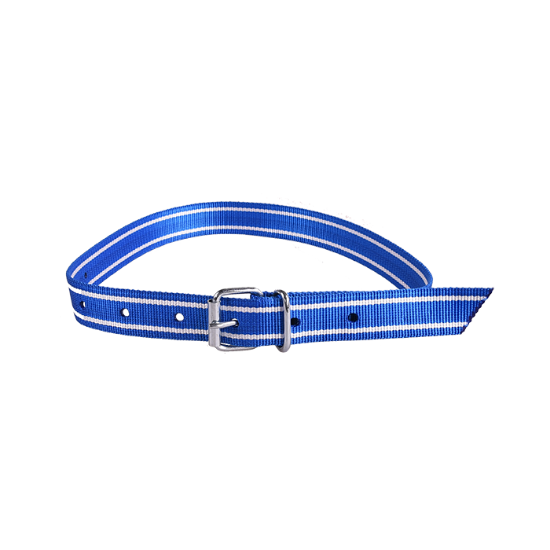 Afbeeldingen van Koehalsband blauw wit met tonggesp 130 cm