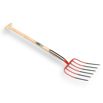 Afbeeldingen van Mestvork 6-tands met dubbele veren en steel 90 cm
