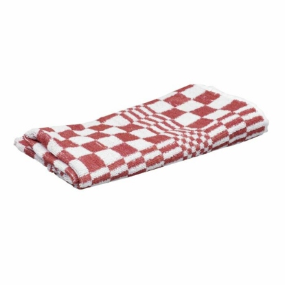 Afbeeldingen van Handdoek rood/wit geblokt 60x60cm