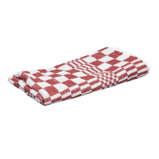 Afbeeldingen van Handdoek rood/wit geblokt 60x60cm