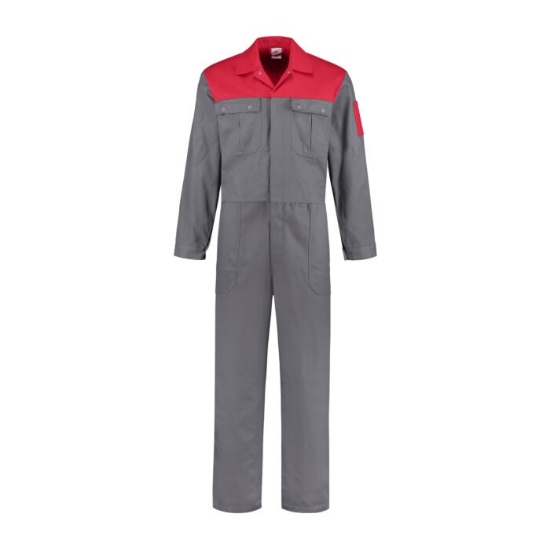 Afbeeldingen van Overall 2-kleurig 100% Katoen - Grijs/Rood - mt. 59