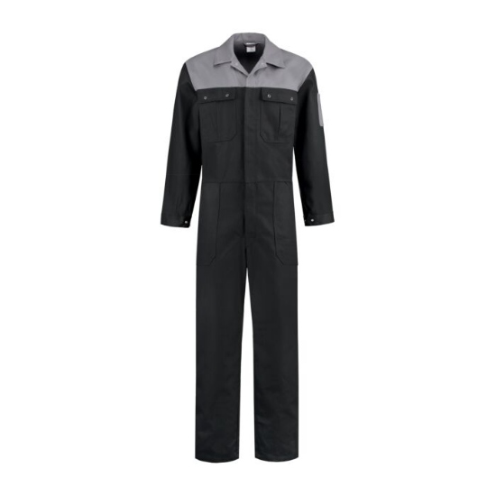 Afbeeldingen van Overall 2-kleurig - 100% katoen - zwart/grijs - mt. 50